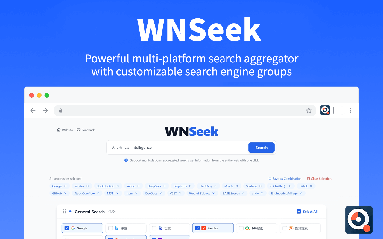 WNSeek Max - Multi-platform search tool with open URL technology